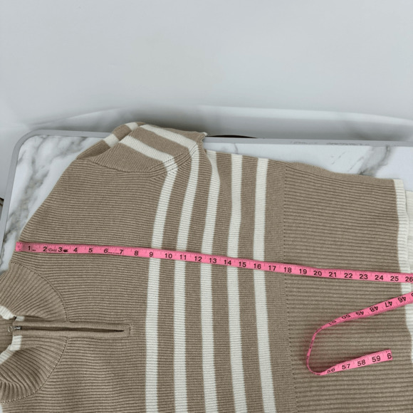 Rails Tessa Womens Sweater Size L Wool 1/4 Zip Ribbed Knit Sand Stripe Preppy - Picture 7 of 15
